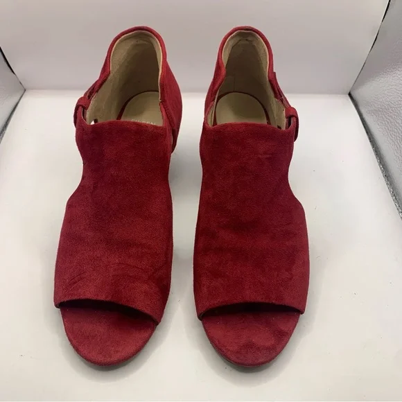 Eileen fisher open toe wedge sandals suede leather ankle strap red size 7.5M Red - Picture 10 of 10